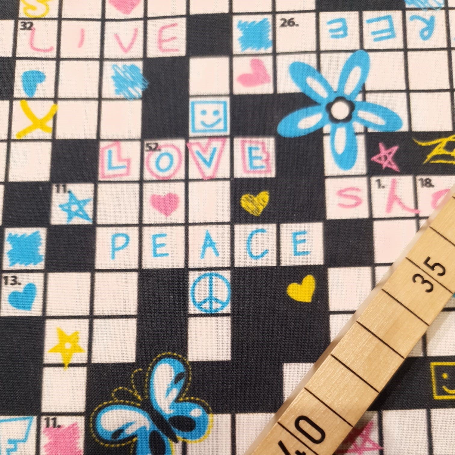 Cotton Fabric Crossword Puzzle Love Peace ware Etsy UK
