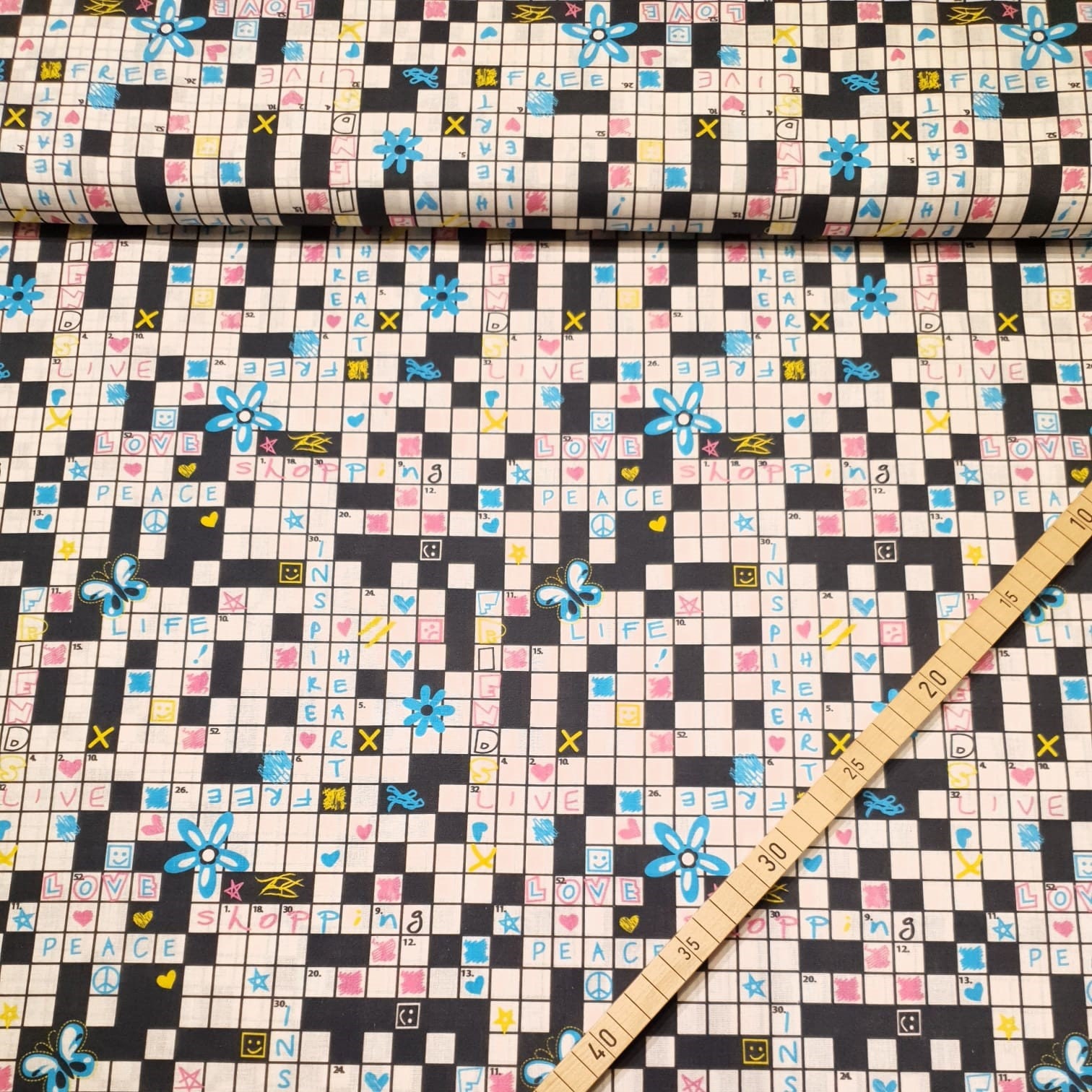 Cotton Fabric Crossword Puzzle Love Peace ware Etsy UK