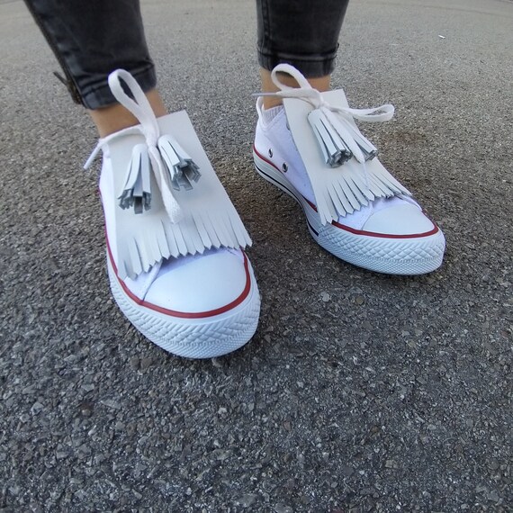 Flecos de borlas de cuero blanco para zapatos de novia - España