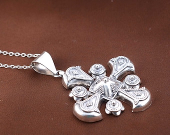 Ethiopian Cross Pendant Necklace, Coptic Cross Necklace, Sterling Silver Cross Charm, Orthodox Christian Jewelry, Religious Gift