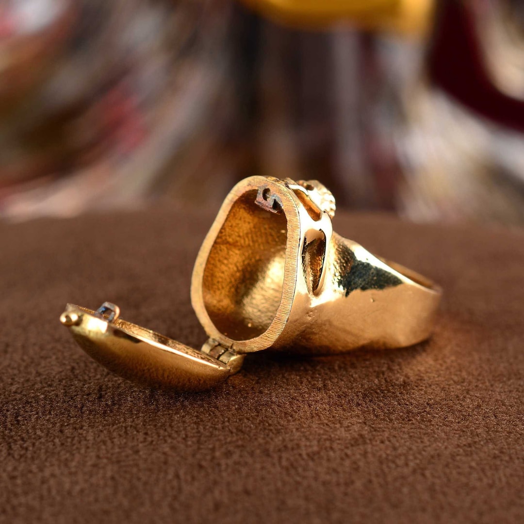 Skull Poison Ring Snuff Ring Brass Halloween Ring Secret Etsy