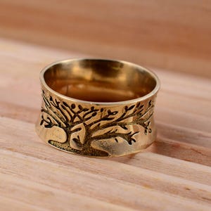 Tree of Life Ring Gold Band, Nature Inspired Wide Ring, Forest Branch Ring, Boho Statement Ring, Minimalist Jewelry Gift.