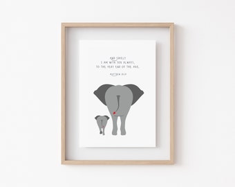 Kids Bible Verse Wall Art, Matthew 28:20, Kids Room Art, Kids Room Decor, Nursery Print, Christian Art, Bible Verse Poster, Elephant Poster