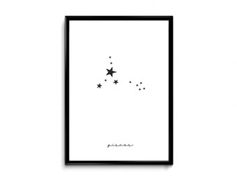 Pisces Art Prints, Watercolor Art, Pisces Constellation Art Print, Printable Wall Art, Constellation Wall Decor, Pisces Zodiac, Zodiac Print