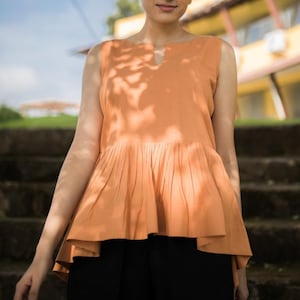 Orange Pleated Top Handmade In Naturally Dyed Organic Cotton image 1