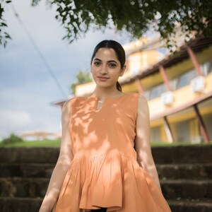 Orange Pleated Top Handmade In Naturally Dyed Organic Cotton image 3