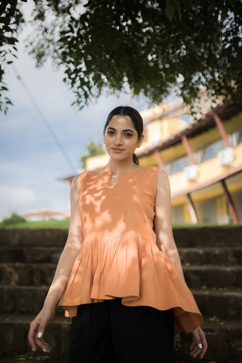 Orange Pleated Top Handmade In Naturally Dyed Organic Cotton image 3