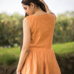 Orange Pleated Top Handmade In Naturally Dyed Organic Cotton image 5