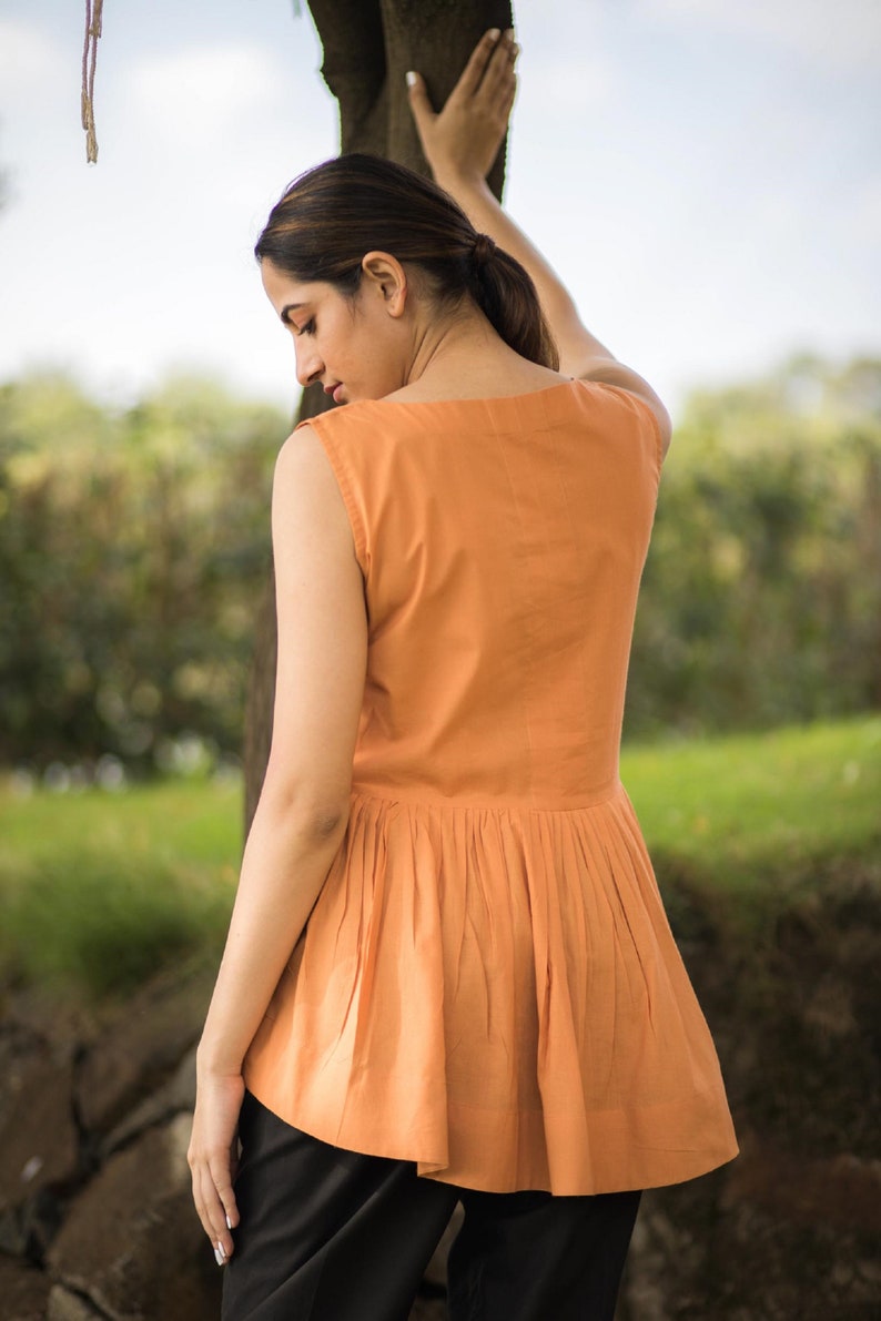 Orange Pleated Top Handmade In Naturally Dyed Organic Cotton image 5
