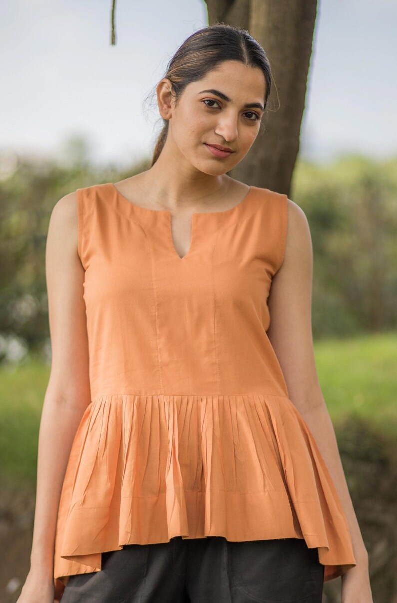 Orange Pleated Top Handmade In Naturally Dyed Organic Cotton image 4