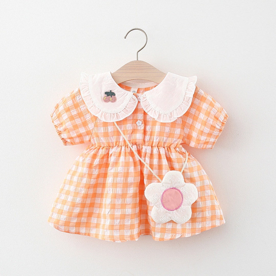 Black/pink/orange Plaid Dress With Flower Bag Toddler Etsy