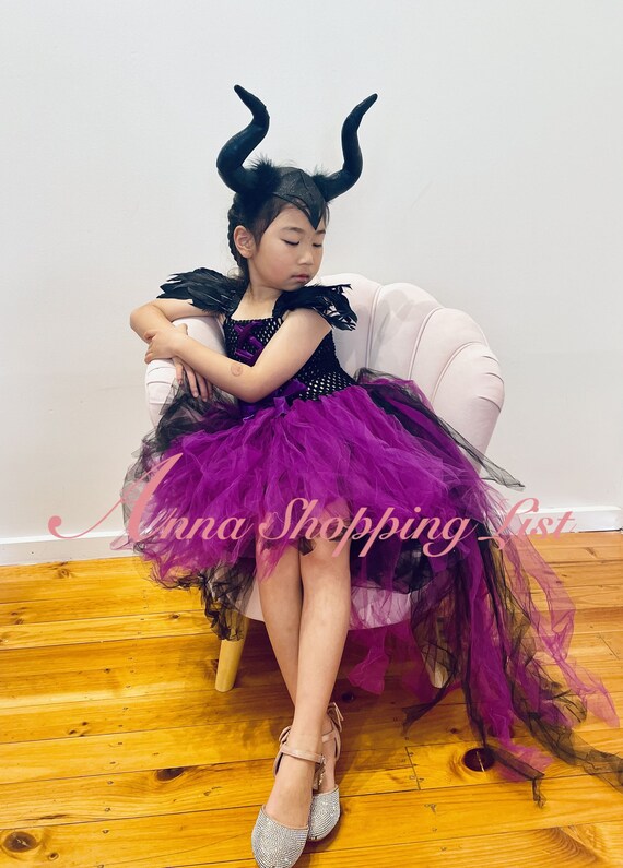 Halloween Maleficent Dress up, Costume da strega con fascia per bambini,  Costume da fata scura di piume, Cosplay di streghe, Fiabe Party Dress up -   Italia