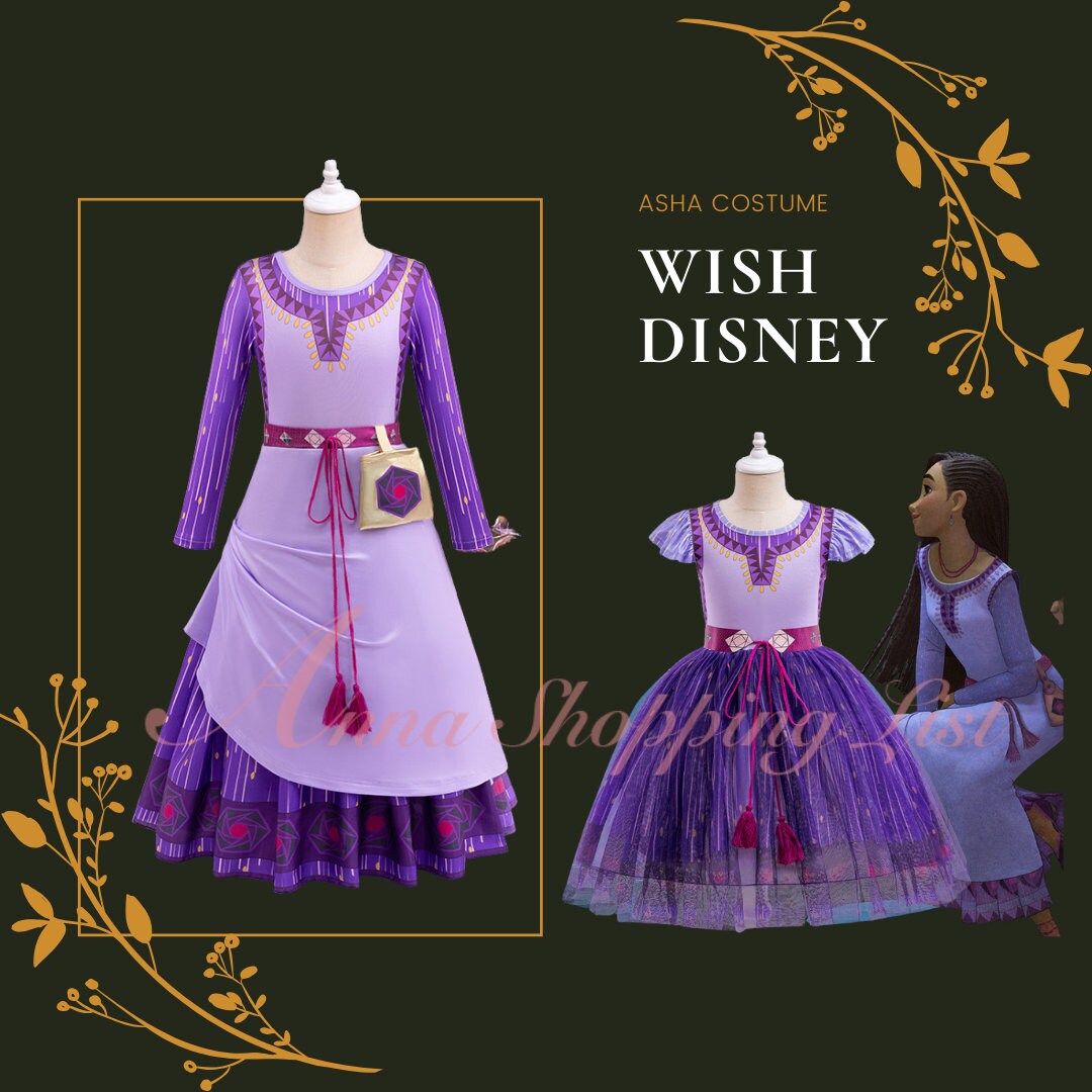 Disney Movie Wish Asha Cosplay Costume Asha Princess Purple Long Dress  Cosplay Halloween Masquerade Costume for Women Girl