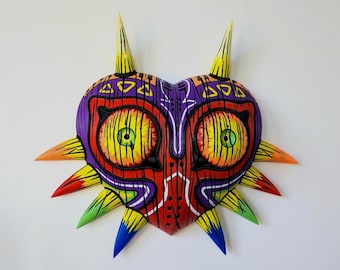 Majora’s Mask Display | 8-Colour 3D Printed Zelda Inspired Mask with Triforce Wall Mount | Gaming Room Decor