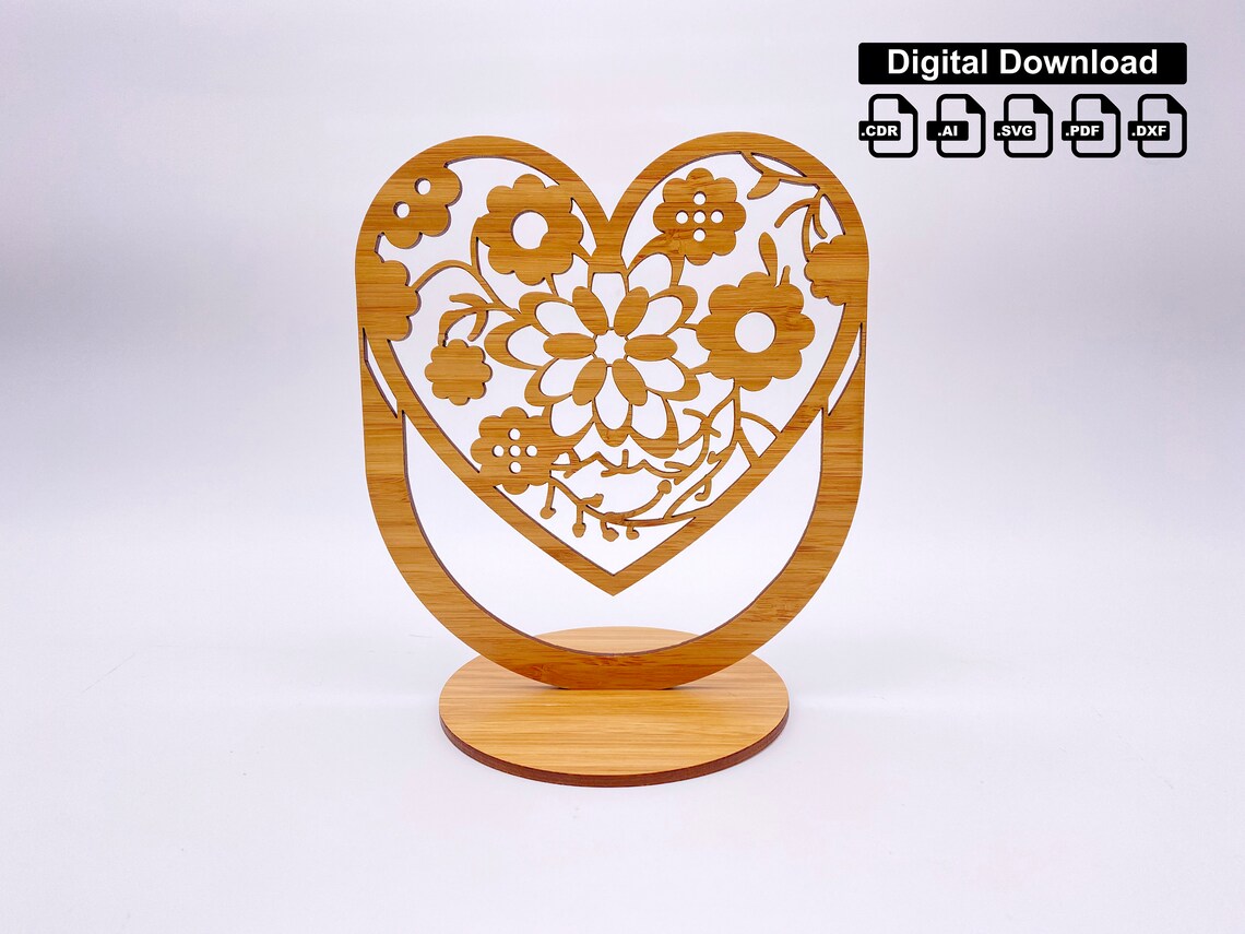 Flower Heart laser Vector File /Digital Download/ SVG Ai Etsy