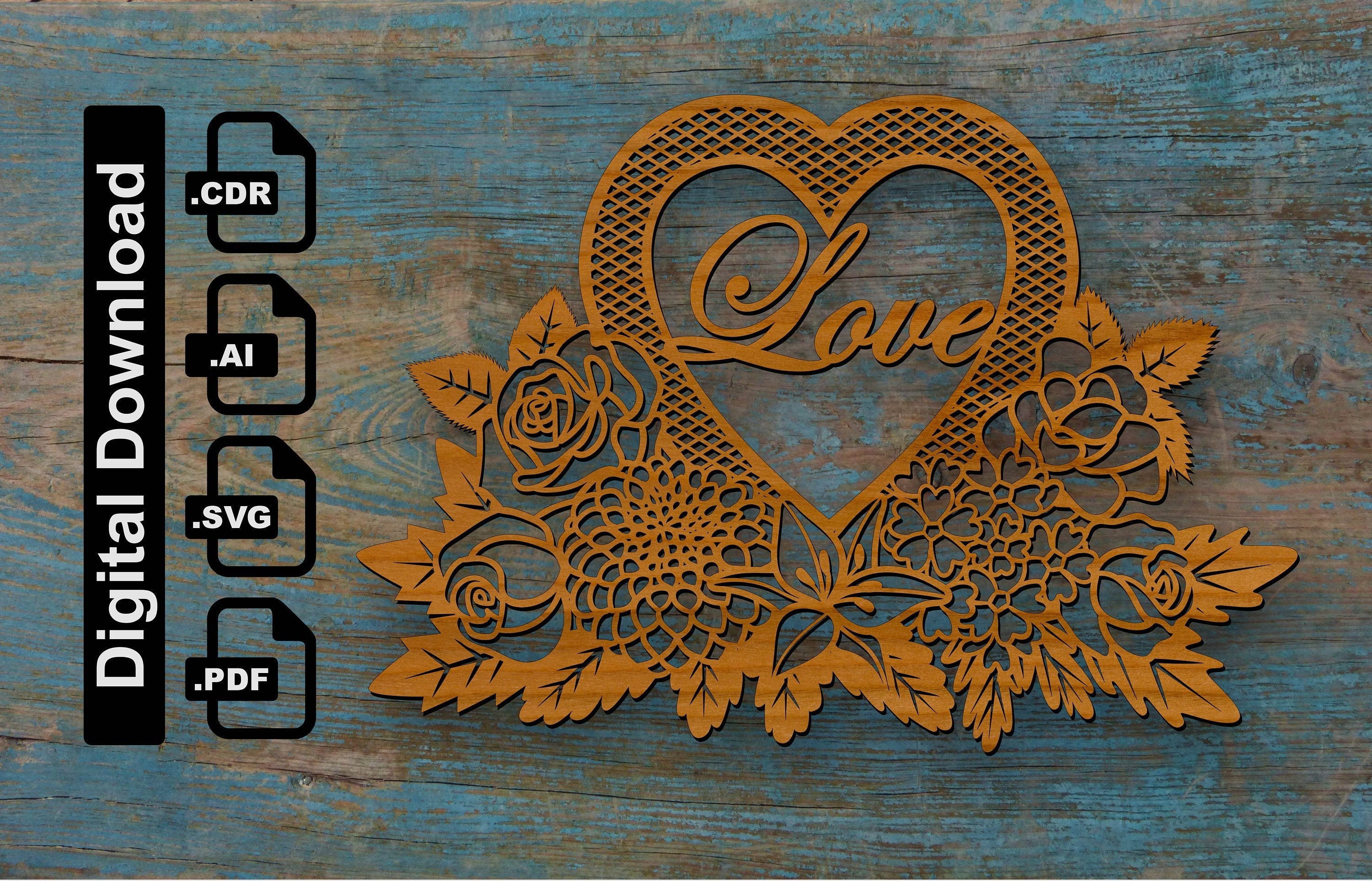 Love and Valentine Laser cut file/ Descarga digital/SVG Ai | Etsy