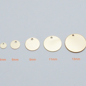 14k Gold Filled Round Jewelry Tags, Custom Engraved Logo Charms 10pcs- 4mm 6mm 9mm 11mm 13mm