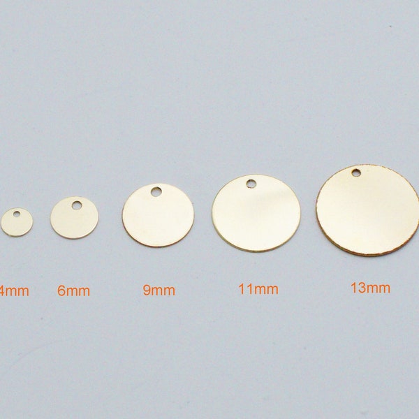 14k Gold Filled Round Jewelry Tags, Custom Engraved Logo Charms 10pcs- 4mm 6mm 9mm 11mm 13mm