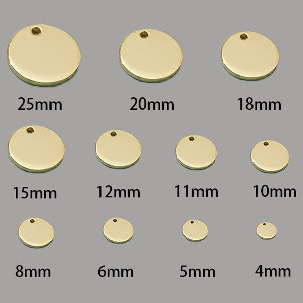 18K Gold Vermeil Jewelry Tags, Custom Logo Laser Engraved Round Charm, Working as from End of Chain to Necklace Pendant, 100pcs