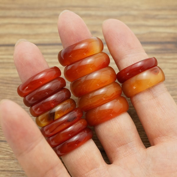 Thicker Carnelian Ring for Men, Thinner Ring for Women, Red Agate Solid Gemstone Band 6mm & 9mm, Natural Real Carnelian Chakra Stone Ring