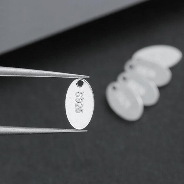 Etiquetas de joyería ovaladas de Plata de Ley 925, dije grabado con láser con logotipo personalizado, colgante de extremo de cadena a collar, 10 Uds.