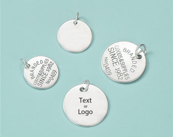 Dije redondo de plata de ley 925 con anilla de salto: collar con logotipo personalizado
