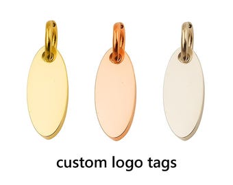 Engravable Stainless Steel Oval Tags: Custom Logo Charms, Jewelry Pendants - 10-pcs