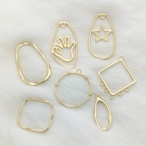 Gold Plated Open Back Bezel, OK Hand Charms for Pressed Flowers UV Resin Epoxy Resin, Enamel Earrings Jewelry Making Findings DIY Kit 10 pcs