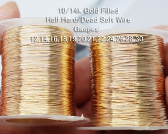 Gold-Filled Round Wire USA 10K 14K , Half Hard & Dead Soft, 12 14 16 18 19 20 21 22 24 26 28 30 Gauge- 1 meter