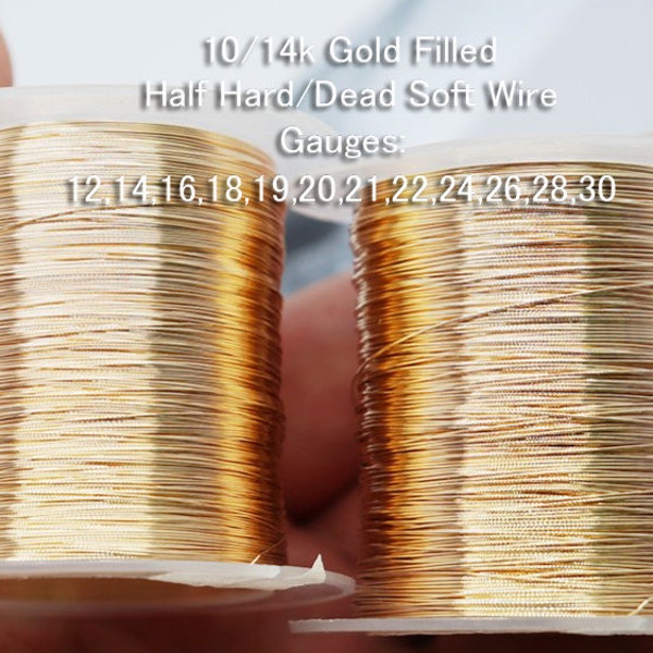 Gold-Filled Round Wire USA 10K 14K , Half Hard & Dead Soft, 12 14 16 18 19 20 21 22 24 26 28 30 Gauge- 1 meter