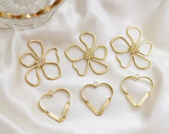 10 pcs Flower & Heart Shaped Gold Plated Open Back Bezels for Resin Jewelry Making DIY