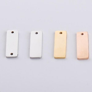 Stainless Steel Rectangle Tags, Custom Engraved Brand Logo, Engravable Blank Plate, Mini Jewelry Charm Tag, Wholesale Supplies 10-pcs Disc