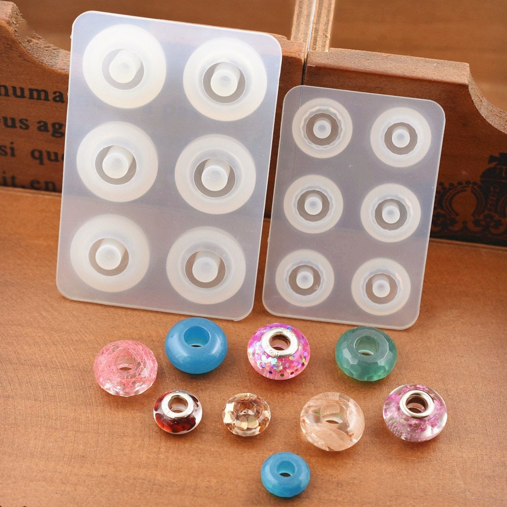 1pc Alphabet Bead Mold, Letter Charm with Holes Resin Mold, Round