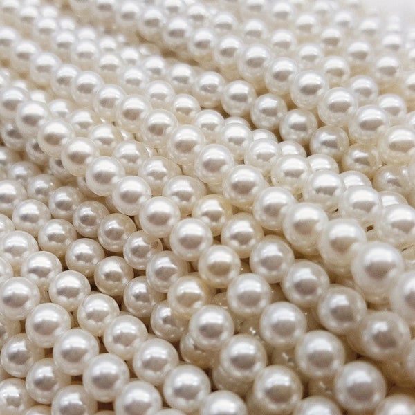 High Quality Shell Pearl Beads, Ivory White Synthetic Pearls AAA, Round Beads Strands, 3mm 4mm 6mm 8mm 10mm to 20mm Wholesale Bulk