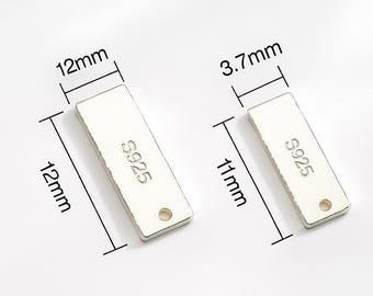 Etiquetas para joyería rectangular de plata de ley: Dijes personalizados grabados con láser, 10 unidades