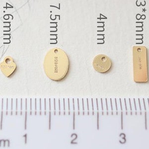 Tiny 14k Gold Filled Tags, Custom Engraved Logo Charms, Blank Oval Round Heart Rectangle Tags, End of Chain Necklace Tags 10pcs