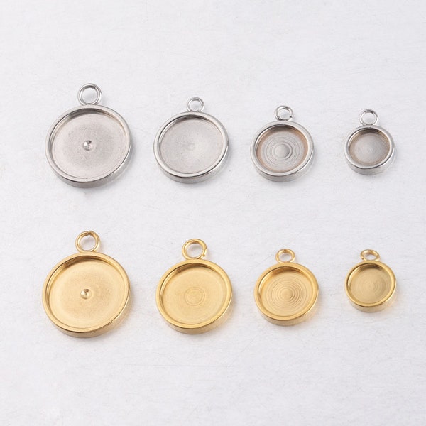 Round Bezel Tray blanks, Blank Bezel Cabochon, Small Pendant Tray Setting, Photo Jewelry Supplies, For Jewelry Making, Wholesale, 10-pcs