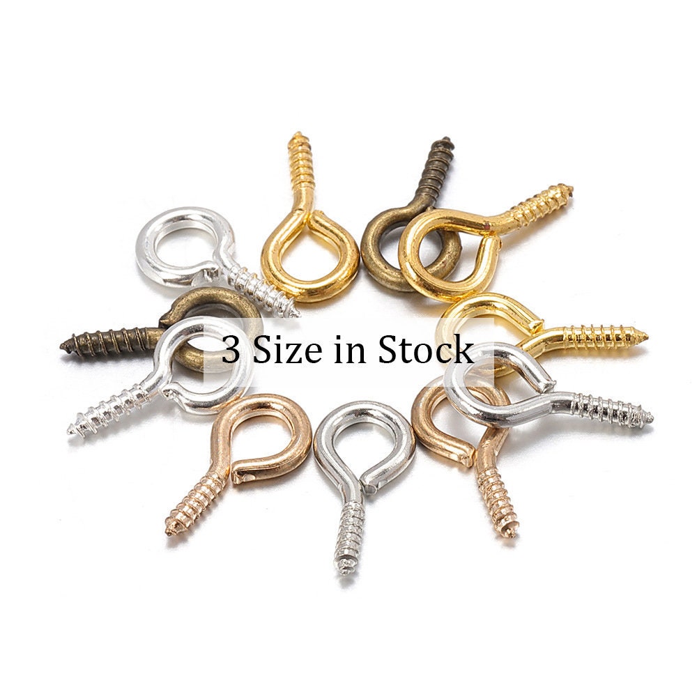 50 Tiny Screw Pin Bails for Jewelry Making 8 Colors Silver Copper