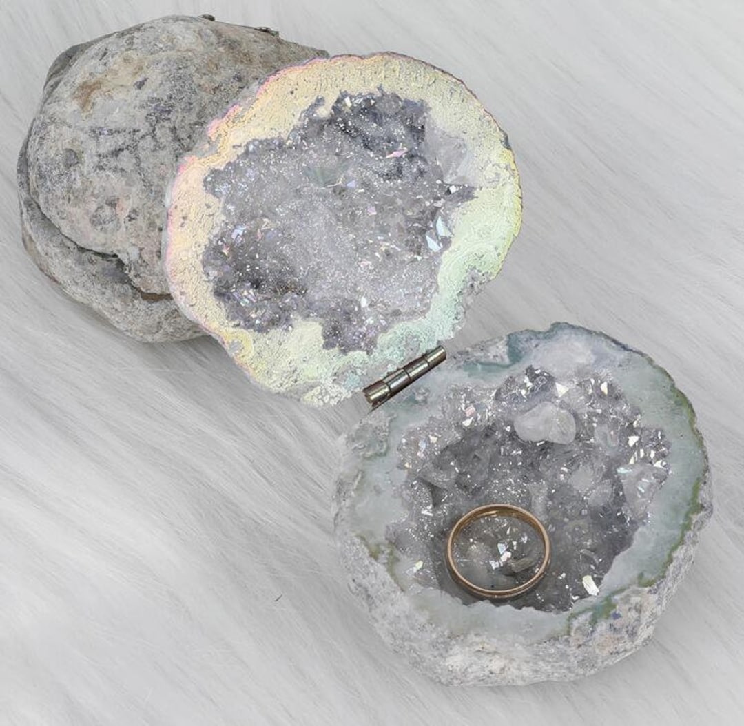 Raw Agate Geode Ring Box for Wedding Ceremony, Engagement Proposal ...