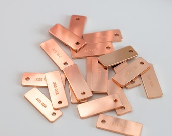 14k Rose Gold Filled Jewelry Tags: Custom Engraved Charms, Rectangle, Oval, Heart - 10pcs