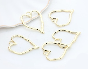 Gold Plated Open Back Bezel, Heart Charms for Pressed Flowers UV Resin Epoxy Resin, Enamel Earrings Jewelry Making Findings DIY Kit 10 pcs