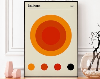 Bauhaus Exhibition Poster  Red And Orange Circles, Aesthetic print, Wall Art Decor, Large Size