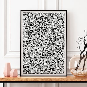 Keith Haring Print | Keith Haring Pop Art Poster | Black White Poster | Pop Art Poster | Contemporary Wall Art | Street Art