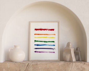 Arte de la pared del arco iris, impresión digital de la descarga, arte minimalista, impresión boho, arco iris abstracto, decoración de Scandanavian