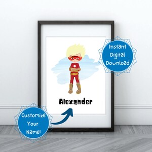 EDITABLE Superhero Boy Digital Download Printable Customizable Wall Art Kids Room Play Room Bonus Room Decor Fair Blonde Ironman