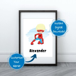 EDITABLE Superhero Boy Digital Download Printable Customizable Wall Art Kids Room Play Room Bonus Room Decor Fair Blonde Spiderman