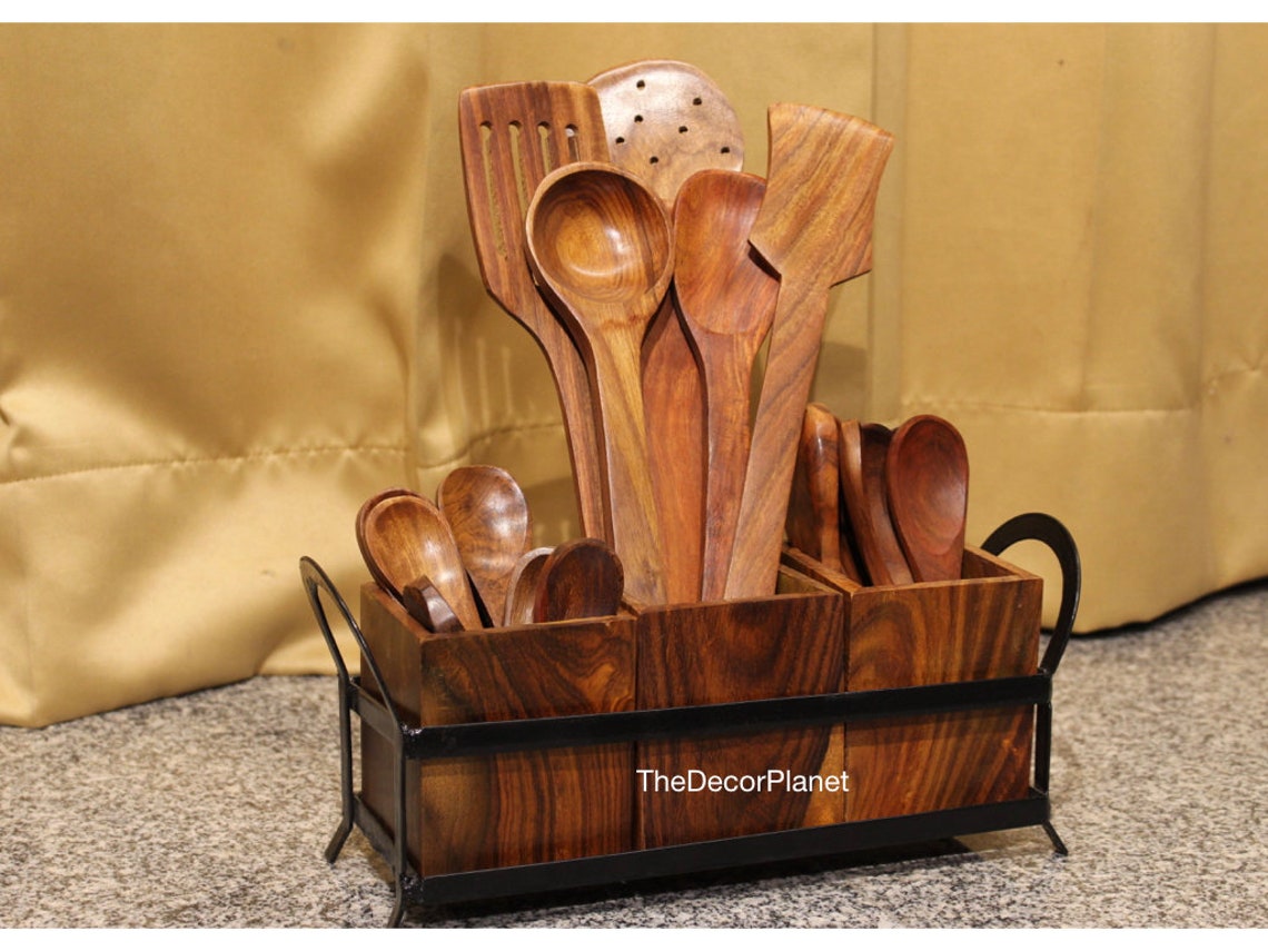 20 Pieces Wooden Kitchen Utensil Set Sheesham Wood Wooden Etsy