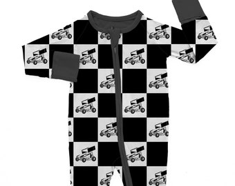 Sprint Car Racing Design Organic Bamboo Baby Sleeper, Racing Sleepwear, racing Newborn Pajamas, Unisex Baby Clothes