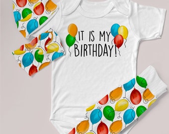 Colorful balloon birthday outfit, it is my birthday shirt, toddler birthday outfit, first birthday outfit, toddler birthday party