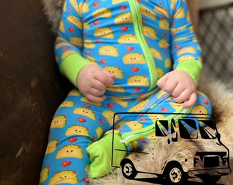 Fast Shipping- Taco Design Organic Bamboo Baby Sleeper, Soft Taco Sleepwear, Newborn Pajamas, Unisex Baby Clothes, Taco Baby Shower